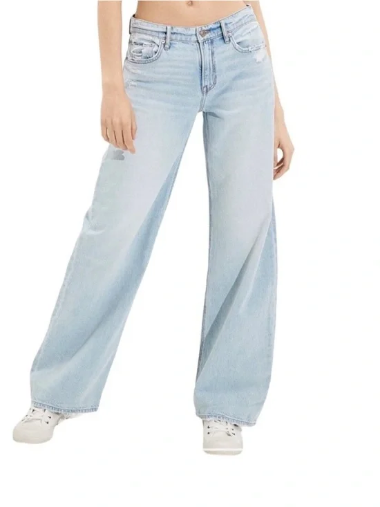 American Eagle Womens 14R AE Low Rise Skater Jean Baggy Wide Leg Light Wash - Picture 2 of 7